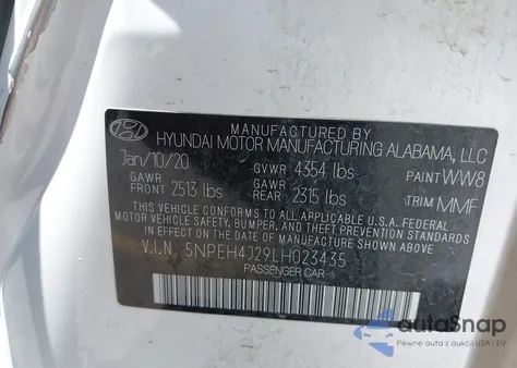 2020 Hyundai Sonata Limited from USA, damaged, VIN 5NPEH4J29LH023435